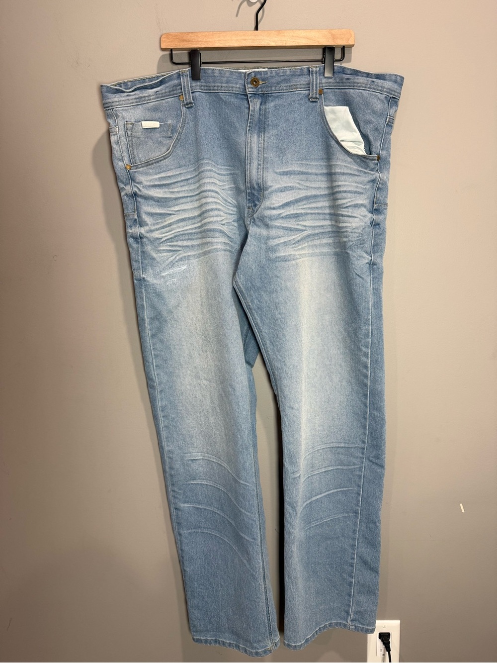 Parish Nation Jeans Mens 44 Y2K Baggy Moto Distressed Light Wash Denim